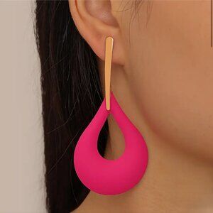Private Label Hot Pink and Gold Teardrop Dangle Earrings